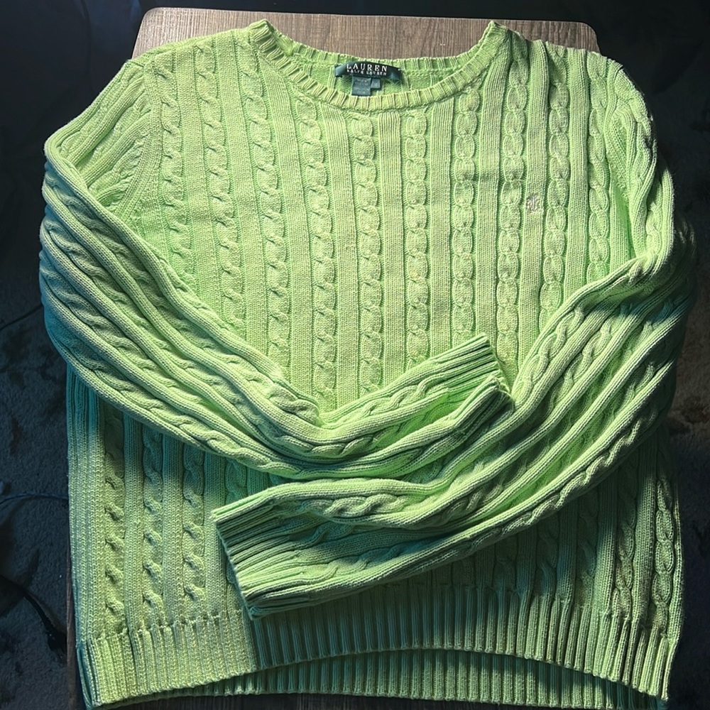 Lauren Ralph Lauren Women’s Cable Knit Crew Neck Sweater Color Green Size Med